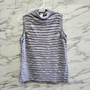 Happie2 Top Womens Size L Gray High Neck Textured Tank Stretch Comfort